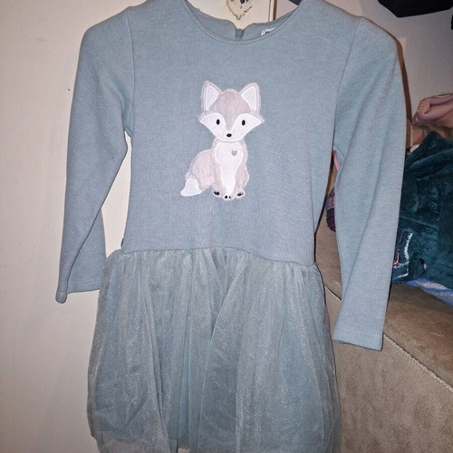 Miss Ebita children's dress used with tulle and fox design size 6 turquoise