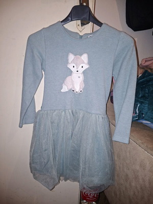 Miss Ebita children's dress used with tulle and fox design size 6 turquoise