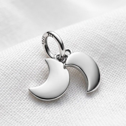 Pandora Crescent Moon Double Dangle Charm S925 new, blue and silver