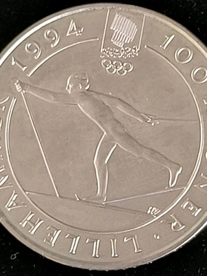 100 Korones 1991 used, silver 0.925, Winter Olympic Games coin