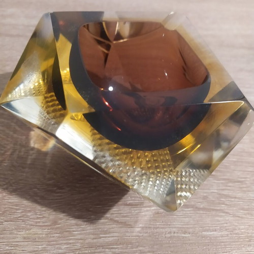 Murano ashtray 1970s brown yellow colors