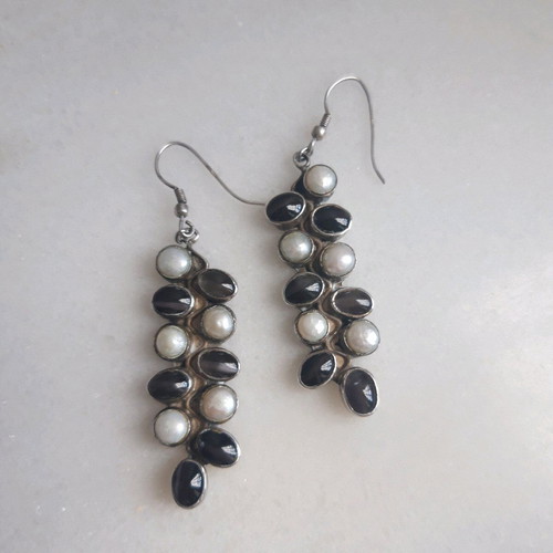 Silver earrings like new, long with semi-precious stones