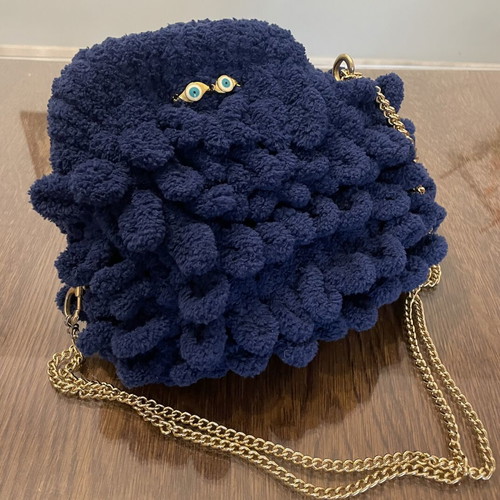 A-Cold-Wall handmade navy blue loop stitch shoulder bag with gold chain