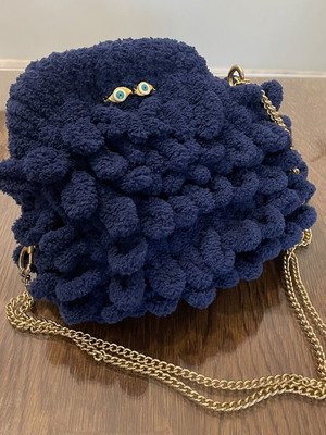 A-Cold-Wall handmade navy blue loop stitch shoulder bag with gold chain