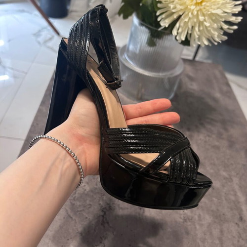 Celestino Black Patent Platform Sandals Size 37 Like New