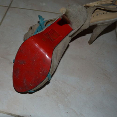 Stiletto sandals used, beige and turquoise, size 36, 10 cm heel