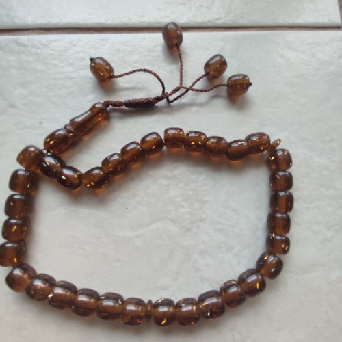 Komboloi 33 Beads New, Handmade, Cognac Color, Mastic Resin