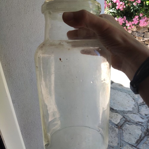Vintage glass jar with lid used, height 30 cm