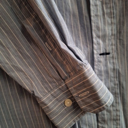 Nautica men's used long-sleeve striped shirt L white gray