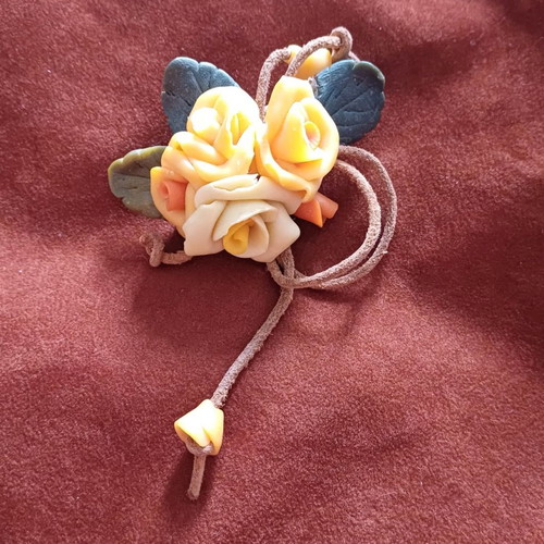 Handmade bread dough brooch used with flowers and leather cord