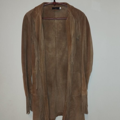 Leather coat with fringes, brown, size M