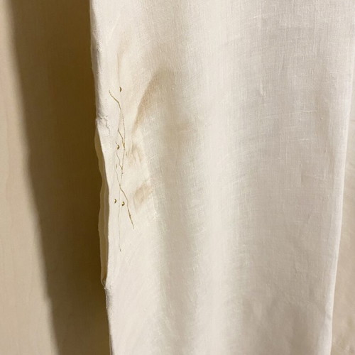 Mariluna Linen Long Dress New, White with Gold-Brown Details