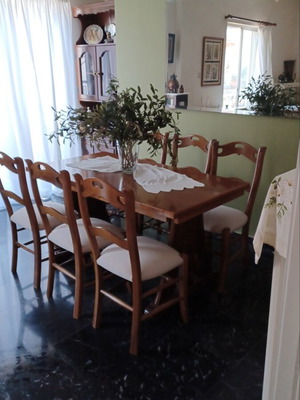 Dining set solid beech wood with upholstered chairs, extendable table, 6 chairs