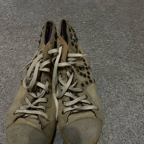 Women's canvas boots used, beige with studs, size 39