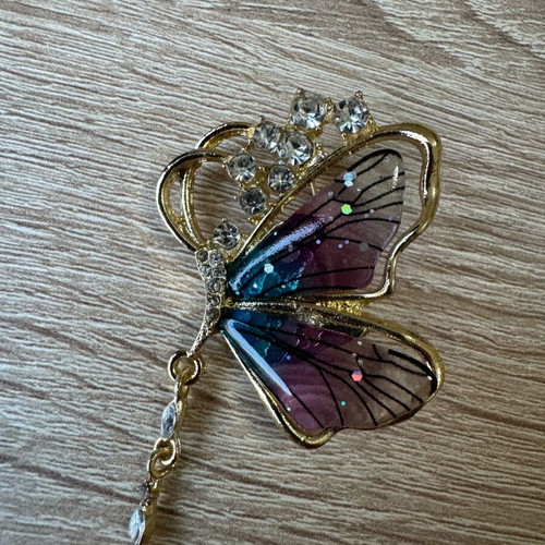 Butterfly brooch new with liquid glass and gold tone