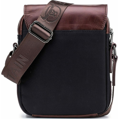 Bullcaptain men's shoulder bag genuine leather and oxford fabric