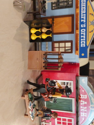 Playmobil sheriff and bank like new, missing 2 figures