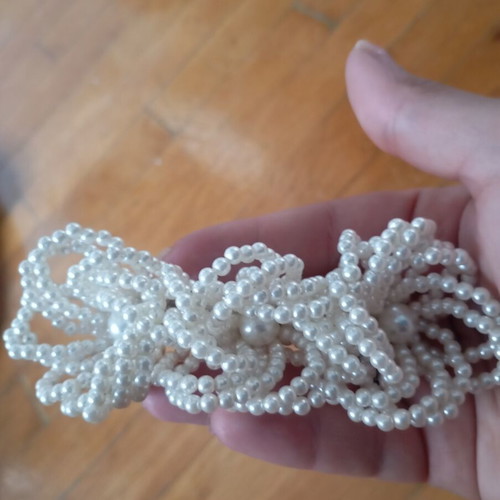 French barrette hair clip with white faux pearls, vintage style