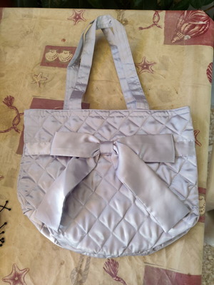 Quilted satin shoulder bag with decorative bow, new
