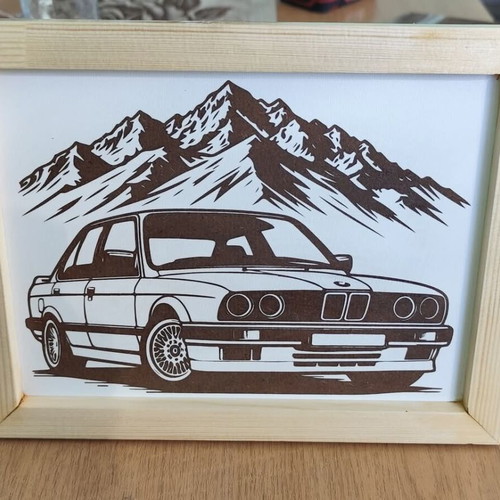 Painting new laser engraved with wooden frame