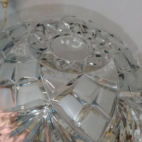 Large crystal fondue bowl like new with embossed designs and ice effect