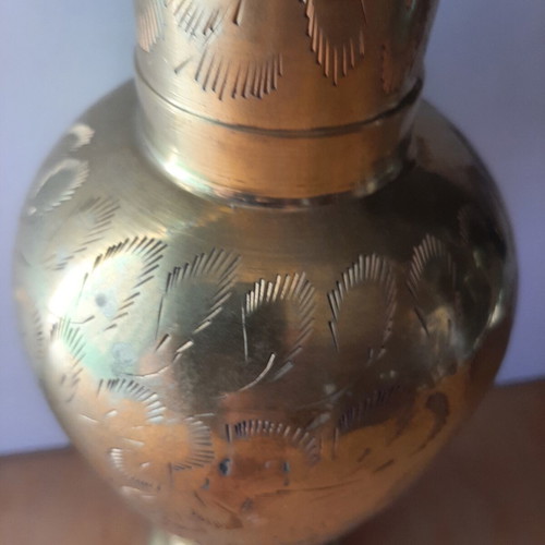 Large vintage brass carved vase like new