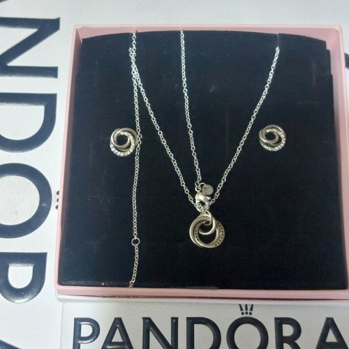 Pandora necklace and earrings set new, white and silver, zircon design