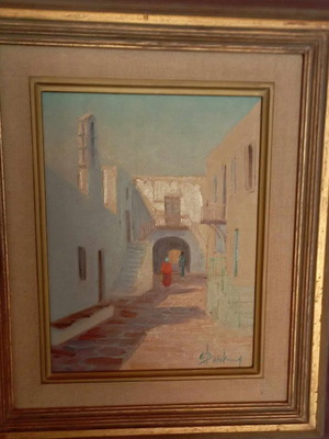 Oil painting by Chr. Brikman with Cycladic landscape like new