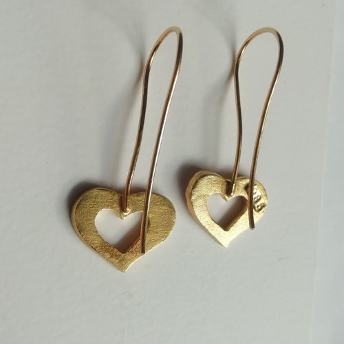 Silver handmade gold-plated heart earrings with purple enamel new