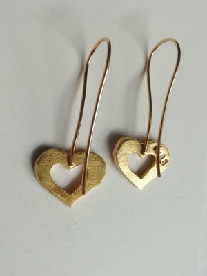 Silver handmade gold-plated heart earrings with purple enamel new