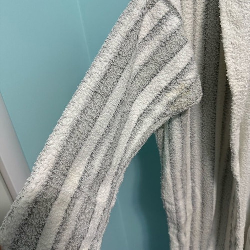 Akivv bathrobe white gray striped like new, large, made in Greece