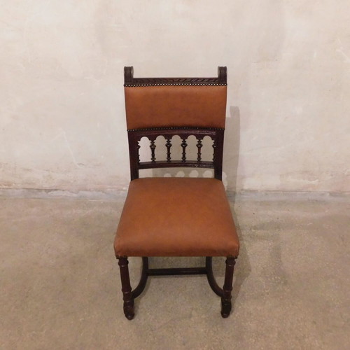 Carved chair with leather seat like new, French made