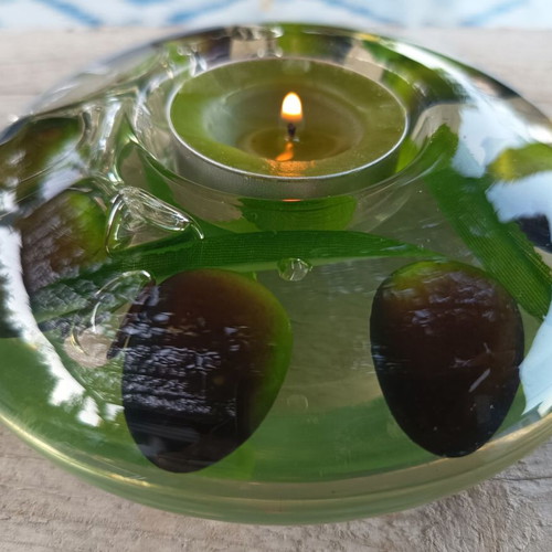 Vintage acrylic glass tealight holder with olive motif, like new