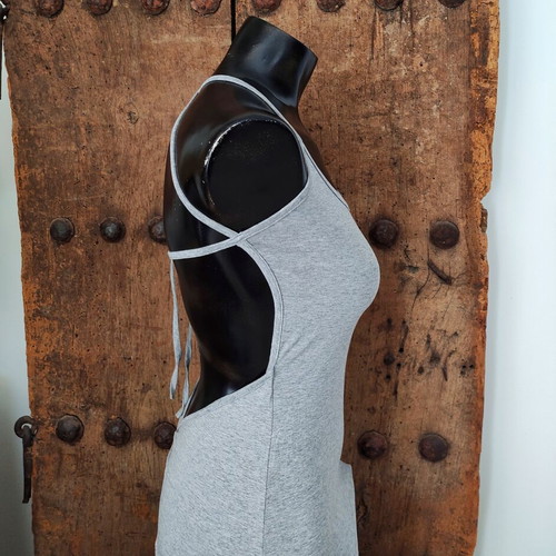 Gray open back maxi dress with halterneck straps, XS