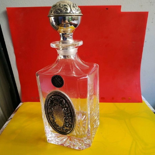 Chinelli crystal glass decanter with silver-plated details like new