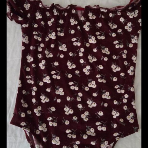 Burgundy floral off-the-shoulder women's bodysuit
