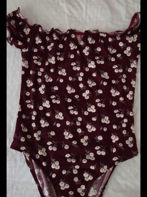 Burgundy floral off-the-shoulder women's bodysuit