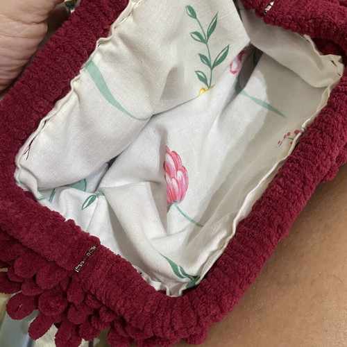 Handmade puffy bag, 18cm opening