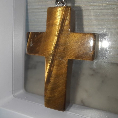 Large Cross made of natural Tiger's Eye crystal new