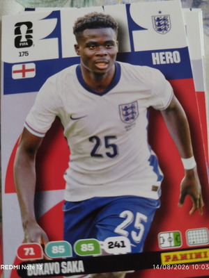 Bukayo Saka Panini Adrenalyn XL FIFA World Cup 2026 sticker No175