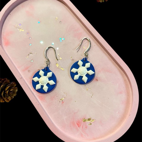 Handmade snowflake earrings new, polymer clay and steel