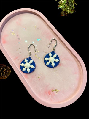 Handmade snowflake earrings new, polymer clay and steel