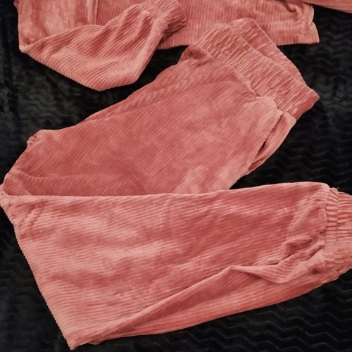 Vienetta Secret Velvet Cotle Sweatpants Set Hooded & Cropped No XL New Pink