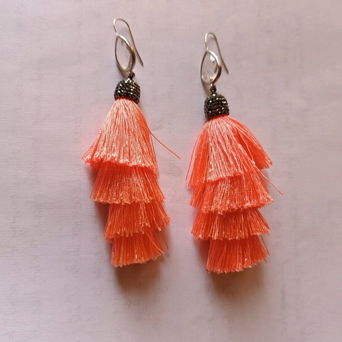 Mazaraki earrings new with crystals and orange tassel