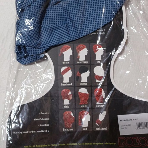 Multi scarf Polo blue checked, polyester, new