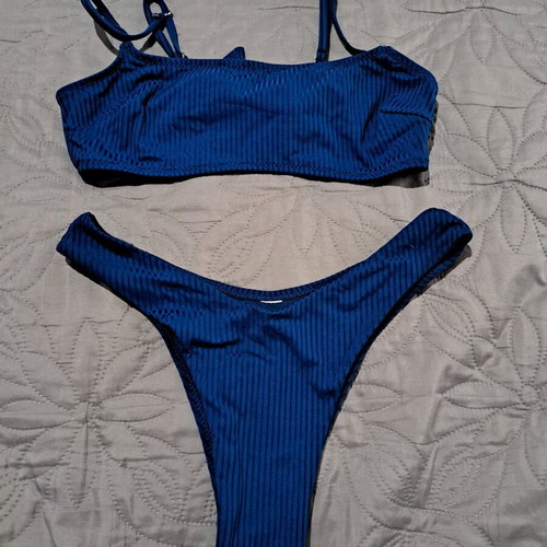 Women's bikini set blue ribbed fabric No S like new