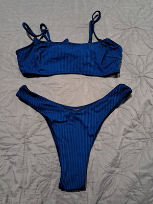 Women's bikini set blue ribbed fabric No S like new