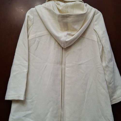 JLo white short A-line coat with hood, size M