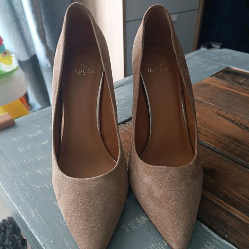 Badura high heels used, nude leather and suede, 20 cm heel