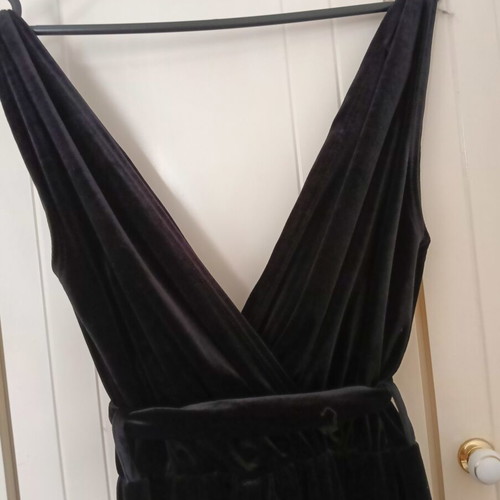 Women's black velvet jumpsuit, size S